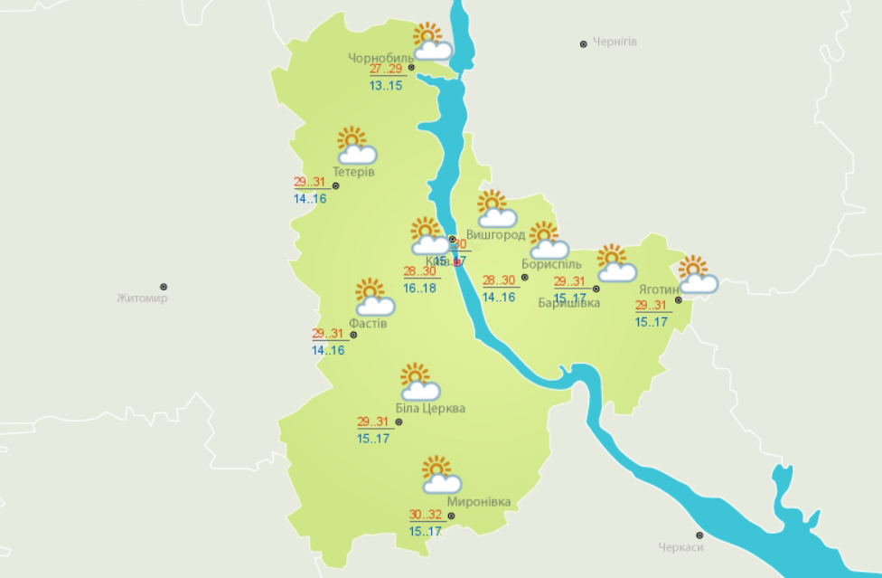 Сегодня в Украине будет жарко и преимущественно без осадков